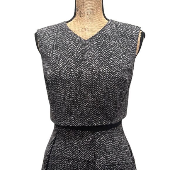 Rebecca Taylor Techy Herringbone Suiting Dress Double Layer Gray Career Size 2 - Picture 3 of 7